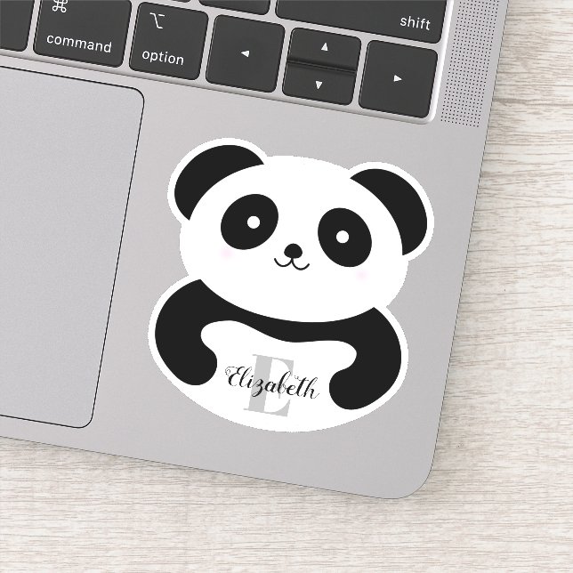 Cute Cartoon Panda Bear Monogram Name Sticker (Detail)