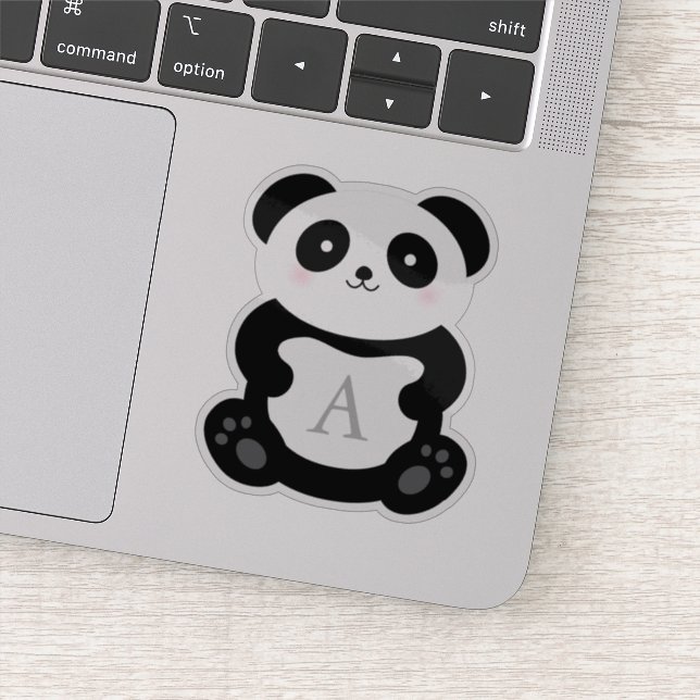 Cute Cartoon Panda Bear Monogram Sticker (Detail)