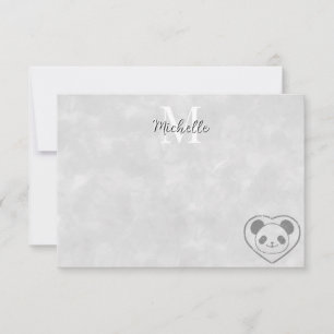 Cute Cartoon Panda Bear Watercolor Custom Monogram Note Card