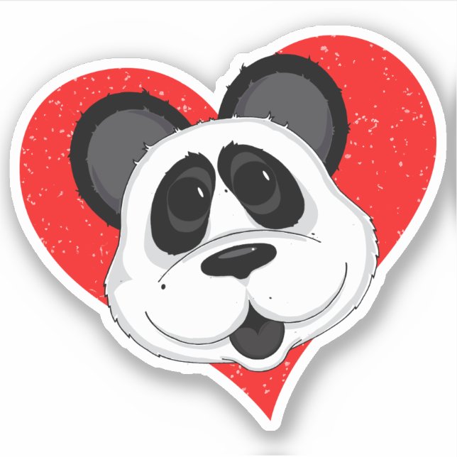 Cute Cartoon Panda Bear with Love Heart Sticker (Front)