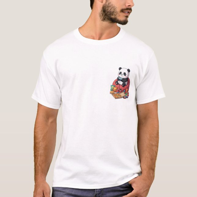 Cute Cartoon Panda Gamer Playing on Beanbag T-Shirt (Front)