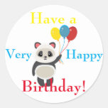 Cute Cartoon Panda Holding Birthday Balloons Classic Round Sticker