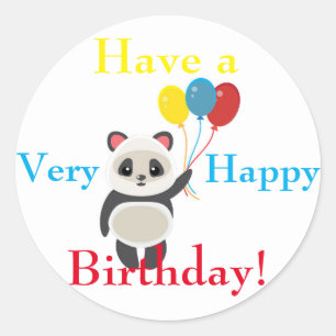 Cute Cartoon Panda Holding Birthday Balloons Classic Round Sticker