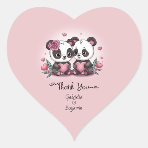 Cute Cartoon Panda Love Valentineâs Day Thank You Heart Sticker