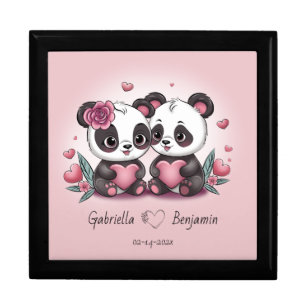 Cute Cartoon Panda Lovers Hearts Valentine’s Day Gift Box