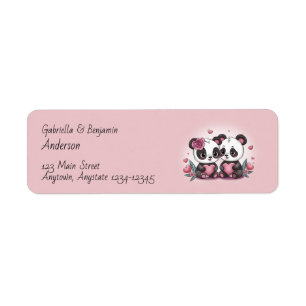 Cute Cartoon Panda Lovers Hearts Valentine’s Day Label