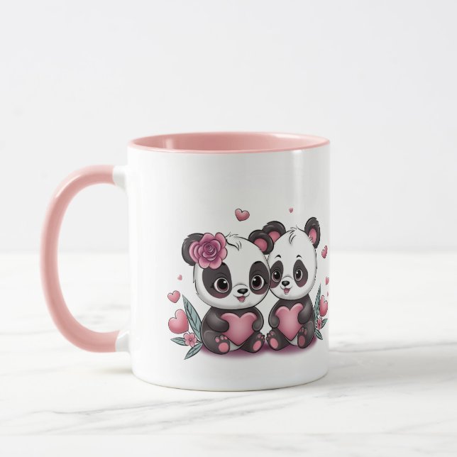 Cute Cartoon Panda Lovers Hearts Valentine’s Day Mug (Left)