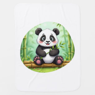 Cute Cartoon Panda on Bamboo Patch Baby Blanket