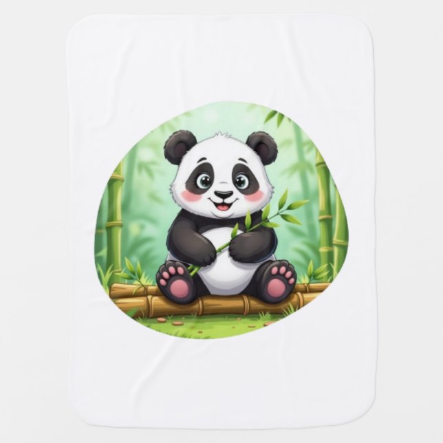 Cute Cartoon Panda on Bamboo Patch Baby Blanket (Front)
