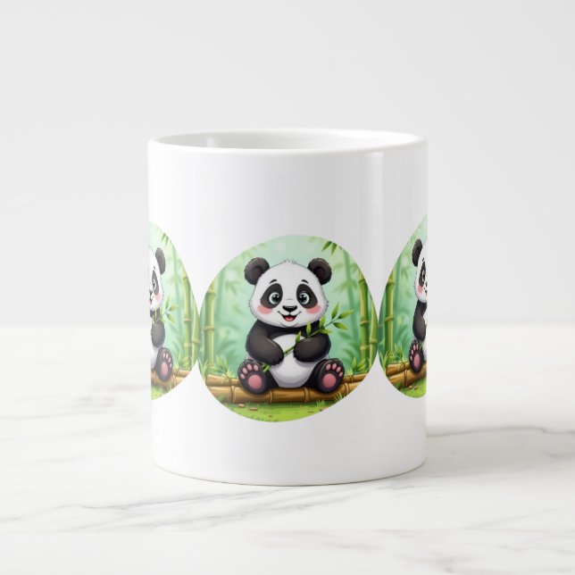 Cute Cartoon Panda on Bamboo Patch Giant Coffee Mug (Front)