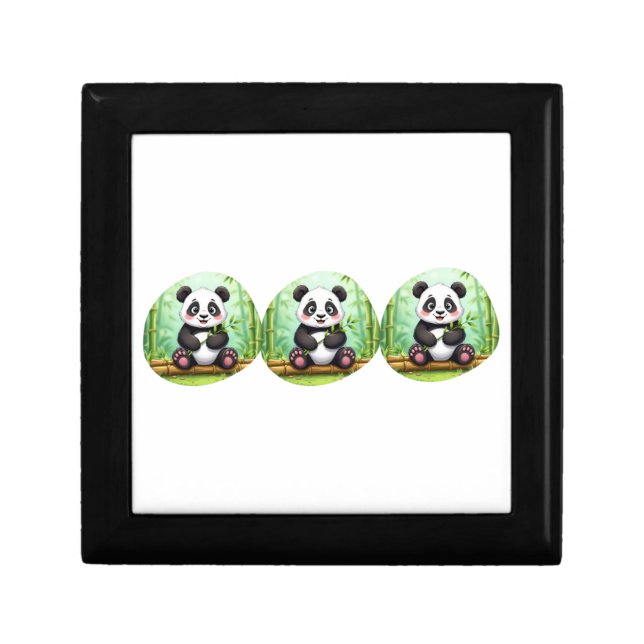 Cute Cartoon Panda on Bamboo Patch Gift Box (Front)