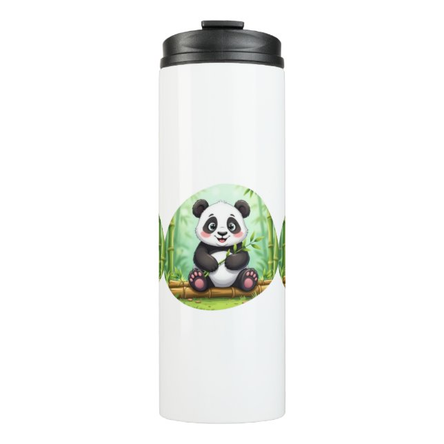 Cute Cartoon Panda on Bamboo Patch Thermal Tumbler (Front)