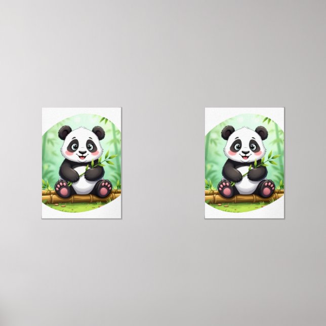 Cute Cartoon Panda on Bamboo Patch Wall Art Sets (Front)