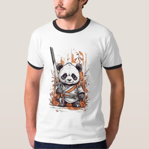 Cute Cartoon Panda Samurai  Unique Graphic Design T_Shirt
