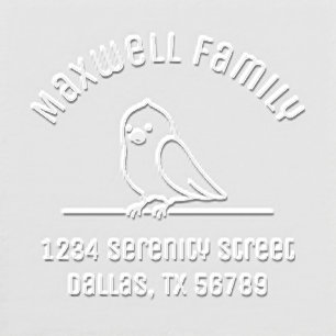 Cute Cartoon Parakeet Arched Family Name Address Embosser