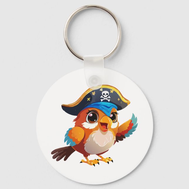 Cute cartoon parrot pirate keychain (Front)