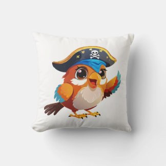 Cute cartoon parrot pirate throw pillow