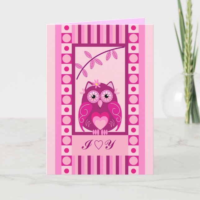 Cute cartoon, patterns, Owl Valentine's day card (Front)