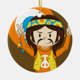 Cute Cartoon Peace Hippie Ceramic Ornament