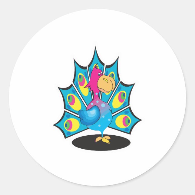 cute cartoon peacock classic round sticker (Front)