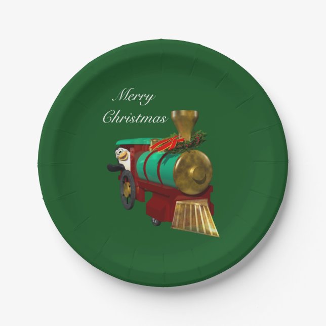 Cute Cartoon Penguin and Christmas Train Paper Plates (Front)