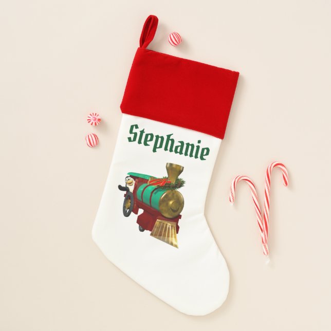 Cute Cartoon Penguin and Christmas Train Stocking (Front)