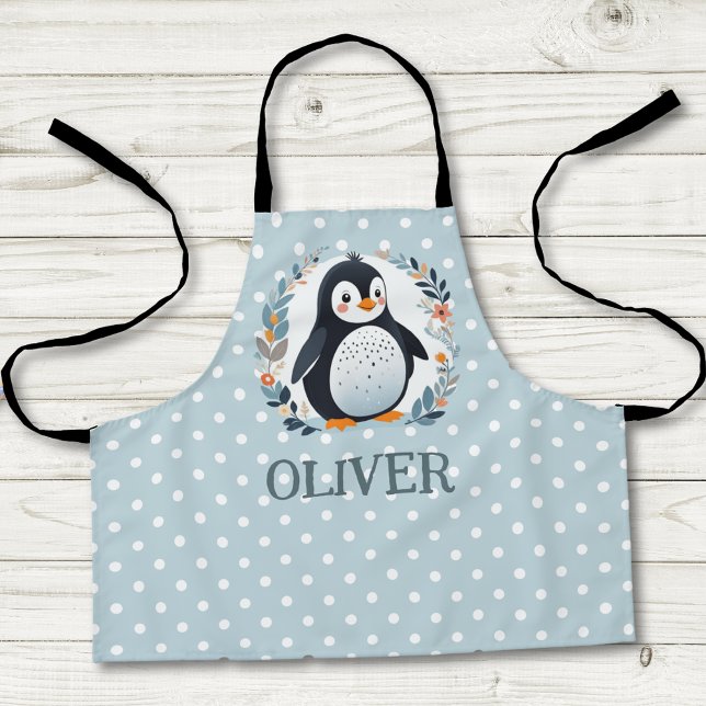 Cute Cartoon Penguin and Flowers Apron (Creator Uploaded)