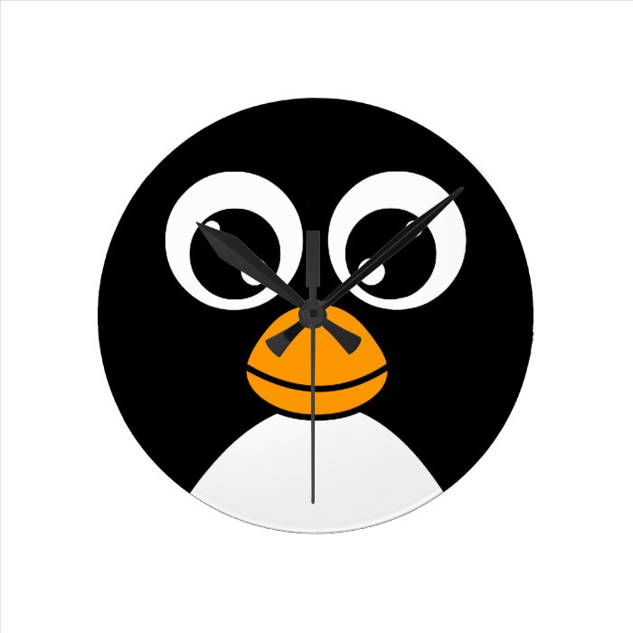 Cute Cartoon Penguin Black and White Clock