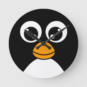 Cute Cartoon Penguin Black and White Round Clock