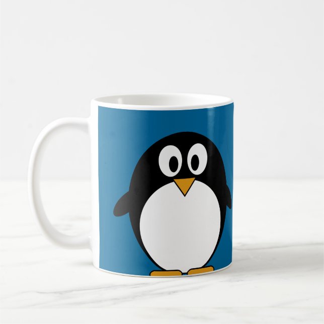 cute cartoon penguin blue background coffee mug (Left)