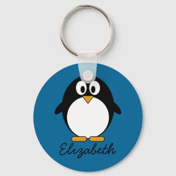 Cute Cartoon Penguin Blue Background Keychain by MyPetShop at Zazzle