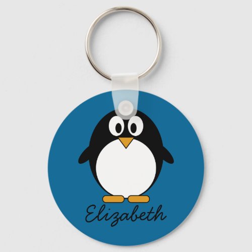 cute cartoon penguin blue background keychain