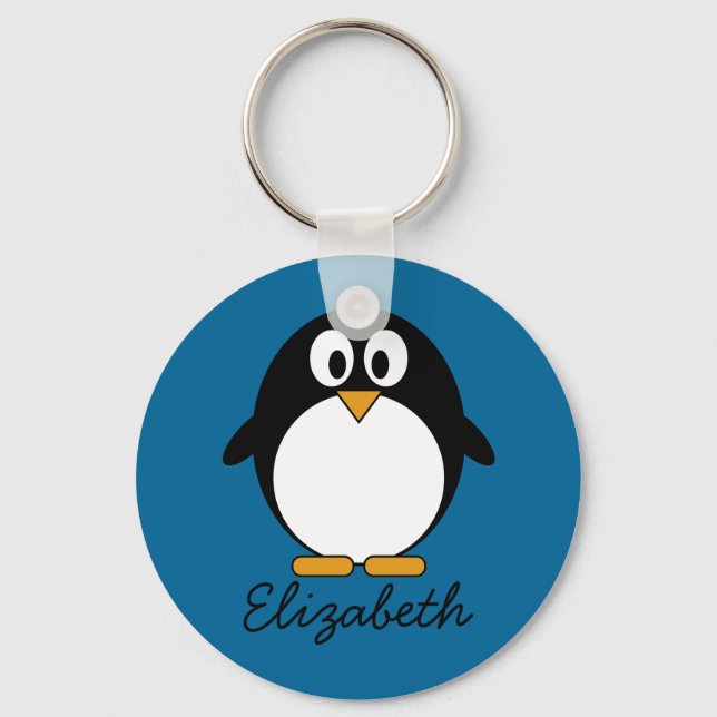 cute cartoon penguin blue background keychain (Front)
