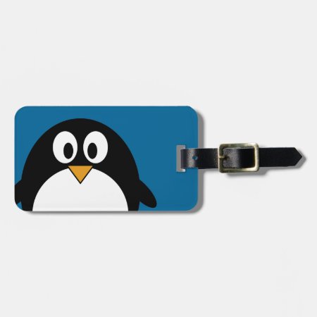 Cute Cartoon Penguin Blue Background Luggage Tag