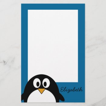 Cute Cartoon Penguin Blue Background Stationery by MyPetShop at Zazzle