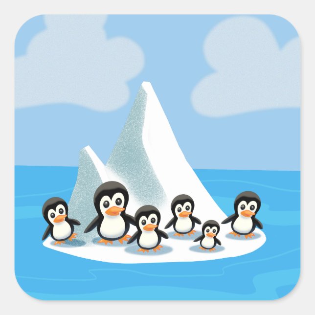 Cute Cartoon Penguin colony Square Sticker (Front)