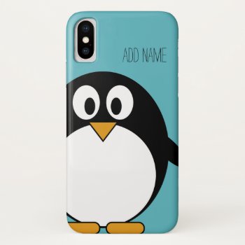 Cute Cartoon Penguin Custom Name Blue Iphone X Case by MyPetShop at Zazzle