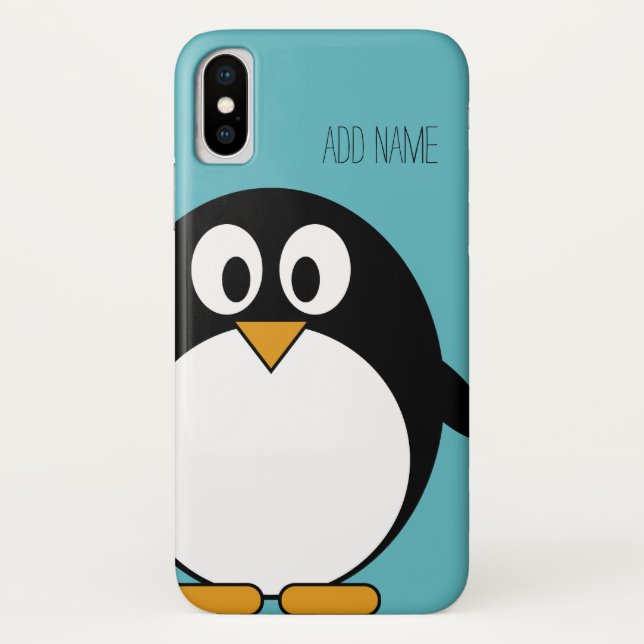 Cute Cartoon Penguin Custom Name Blue Case-Mate iPhone Case (Back)