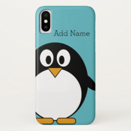 Cute Cartoon Penguin Custom Name Blue iPhone X Case