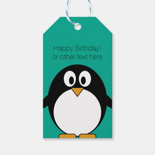 Cute Cartoon Penguin Custom Name Emerald Gift Tags