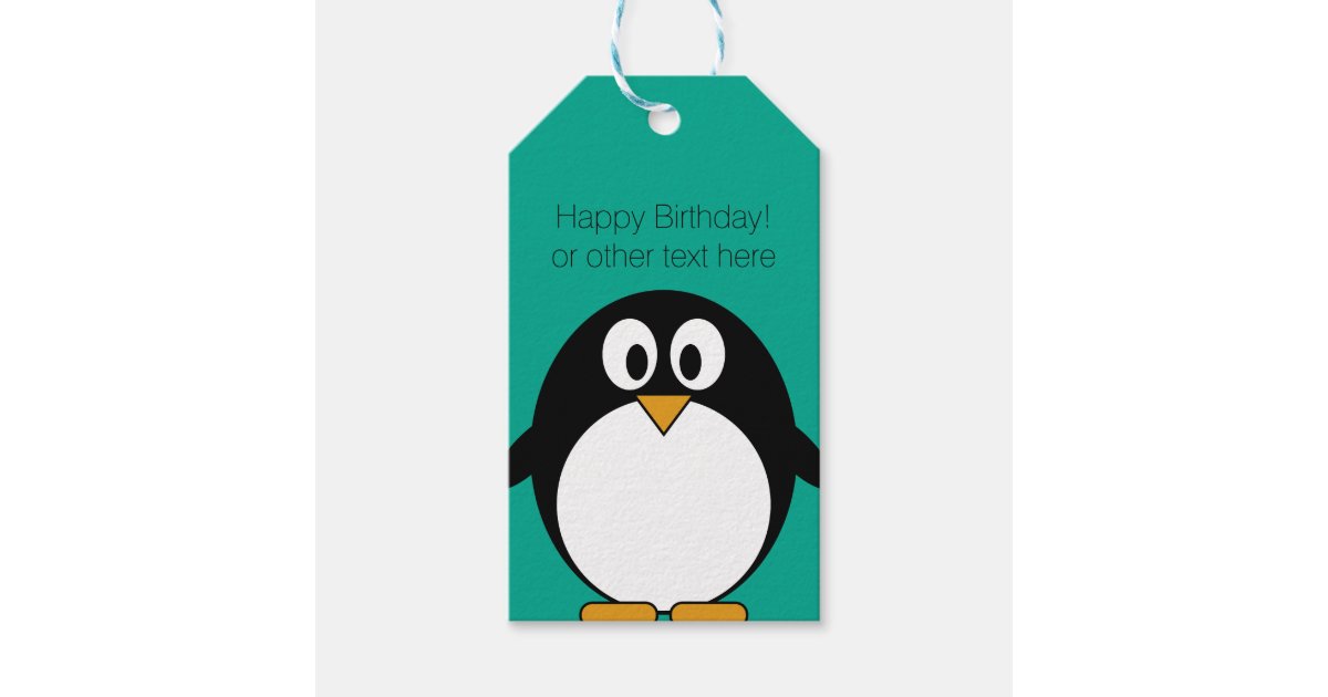 Cute Cartoon Penguin Custom Name Emerald Gift Tags | Zazzle