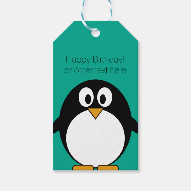 Cute Cartoon Penguin Custom Name Emerald Gift Tags | Zazzle