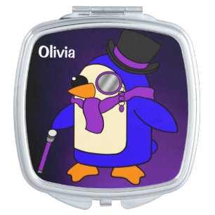 Cute cartoon penguin deep purple and violet compact mirror