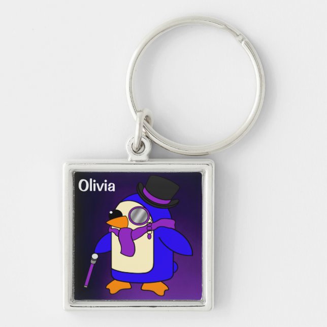 Cute cartoon penguin deep purple violet keychain (Front)