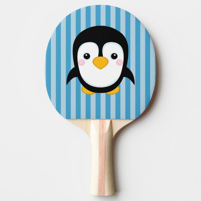 Cute Cartoon Penguin Design Blue Stripes Pattern Ping Pong Paddle (Front)