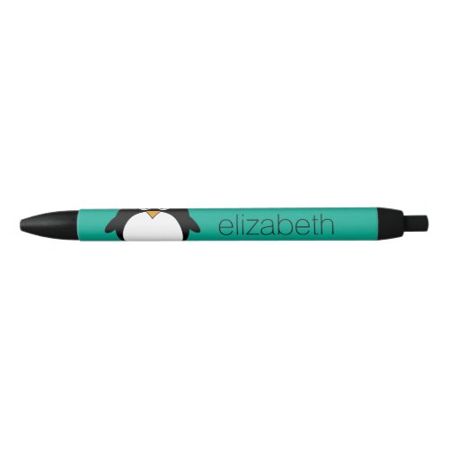 cute cartoon penguin emerald and black black ink pen