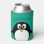 cute cartoon penguin emerald and black can cooler