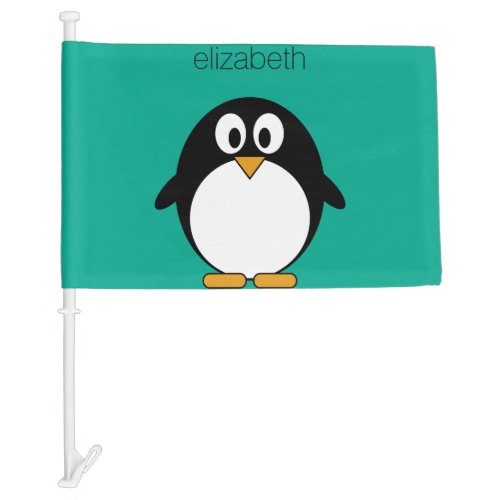 cute cartoon penguin emerald and black car flag