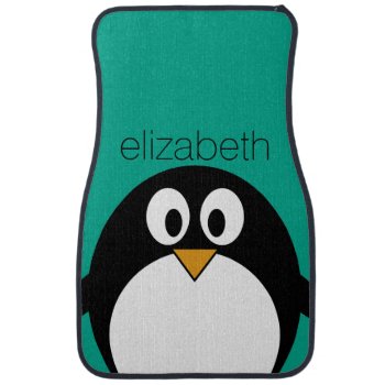Cute Cartoon Penguin Emerald And Black Car Floor Mat by MyPetShop at Zazzle