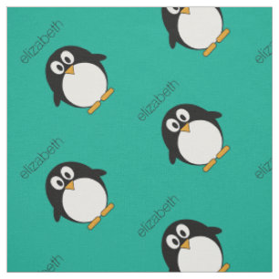 cute cartoon penguin emerald and black fabric